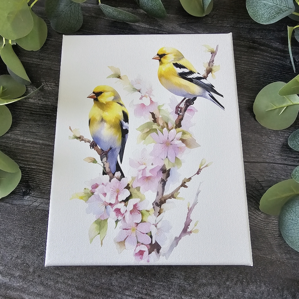 Yellow and Pink Watercolor Art Print with Birds